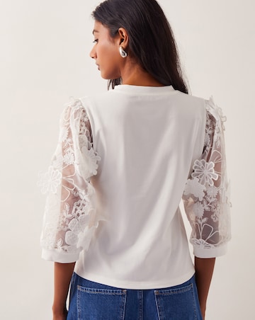 Monsoon Fi Floral Sheer-Sleeve Top