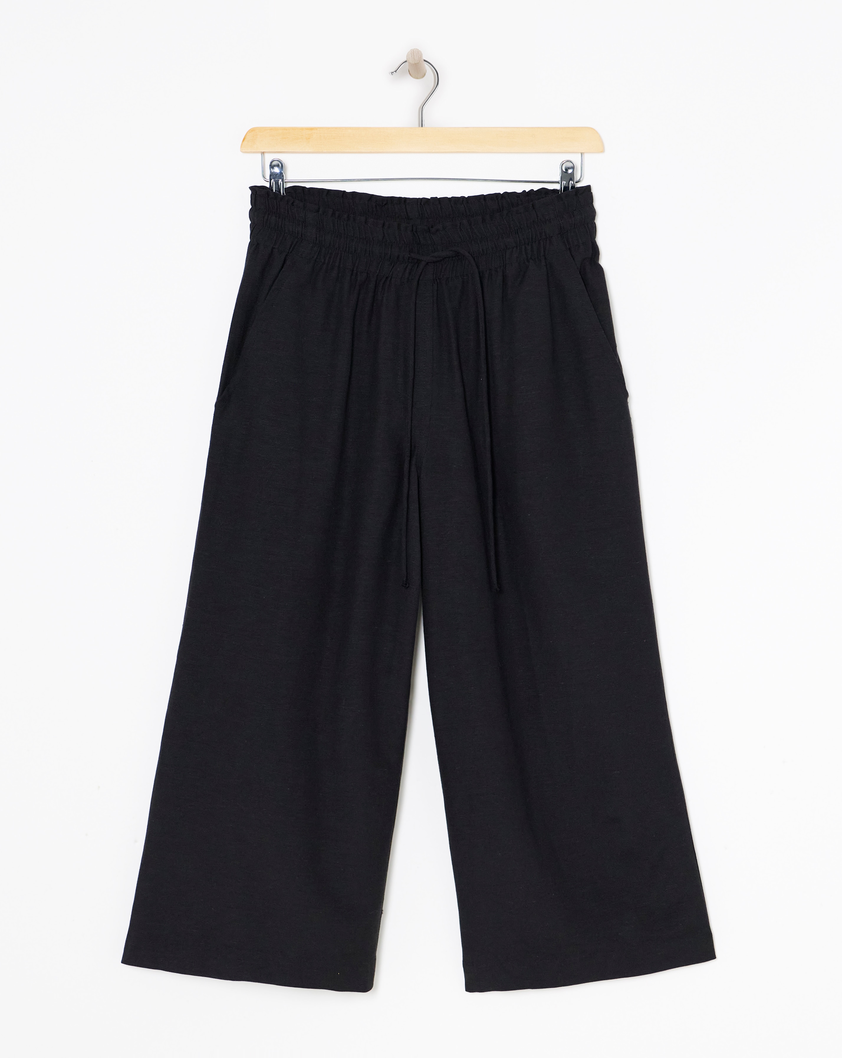 Black Linen Wide Leg Culotte