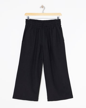 Black Easy Care Linen Mix Wide Leg Culotte