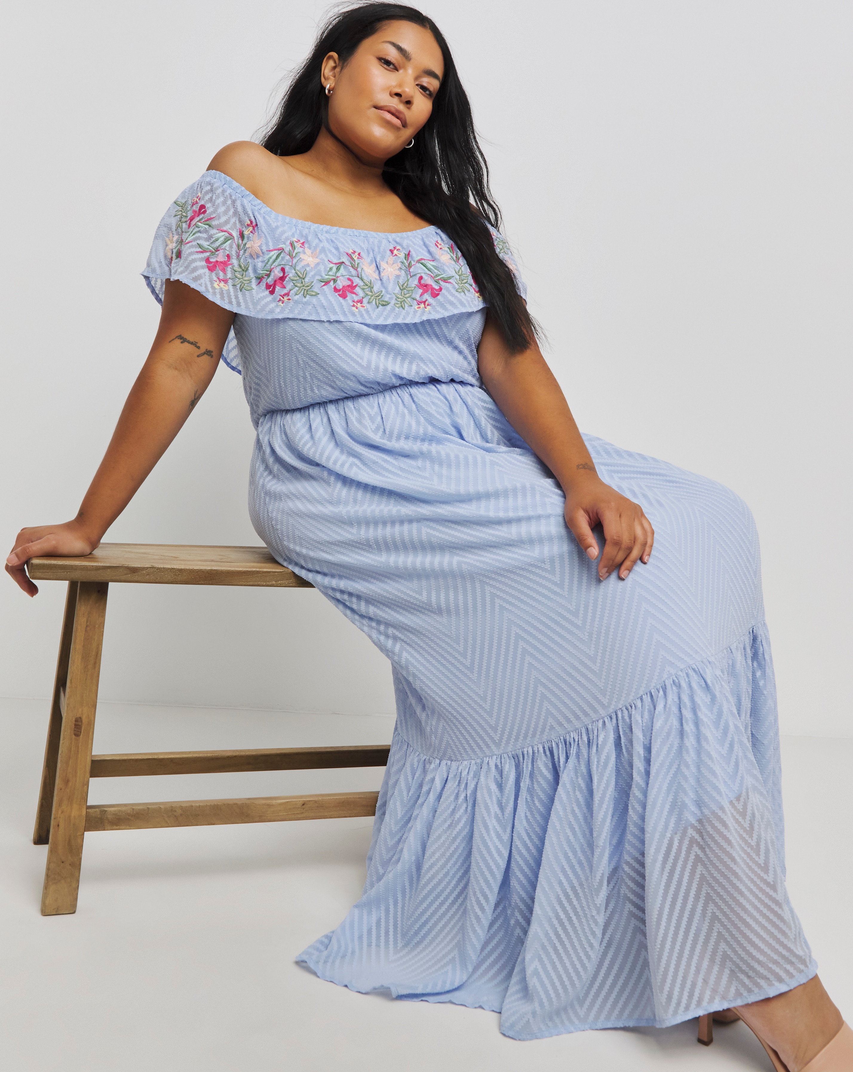 Embroidered Tiered Maxi Dress