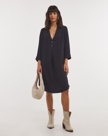 Button Pleat Easy Crepe Dress