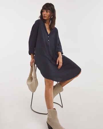 Button Pleat Easy Crepe Dress