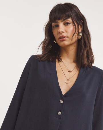 Button Pleat Easy Crepe Dress