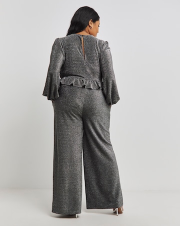 Silver Grey Glitter Knit Frill Jumpsuit