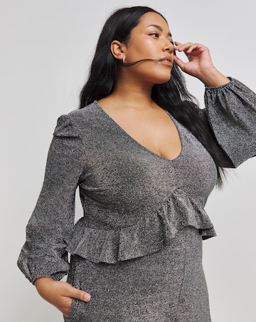 Silver Grey Glitter Knit Frill Jumpsuit