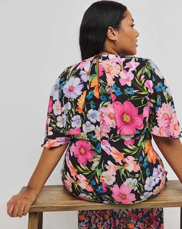 Black Mixed Floral Print Wrap Midi Dress