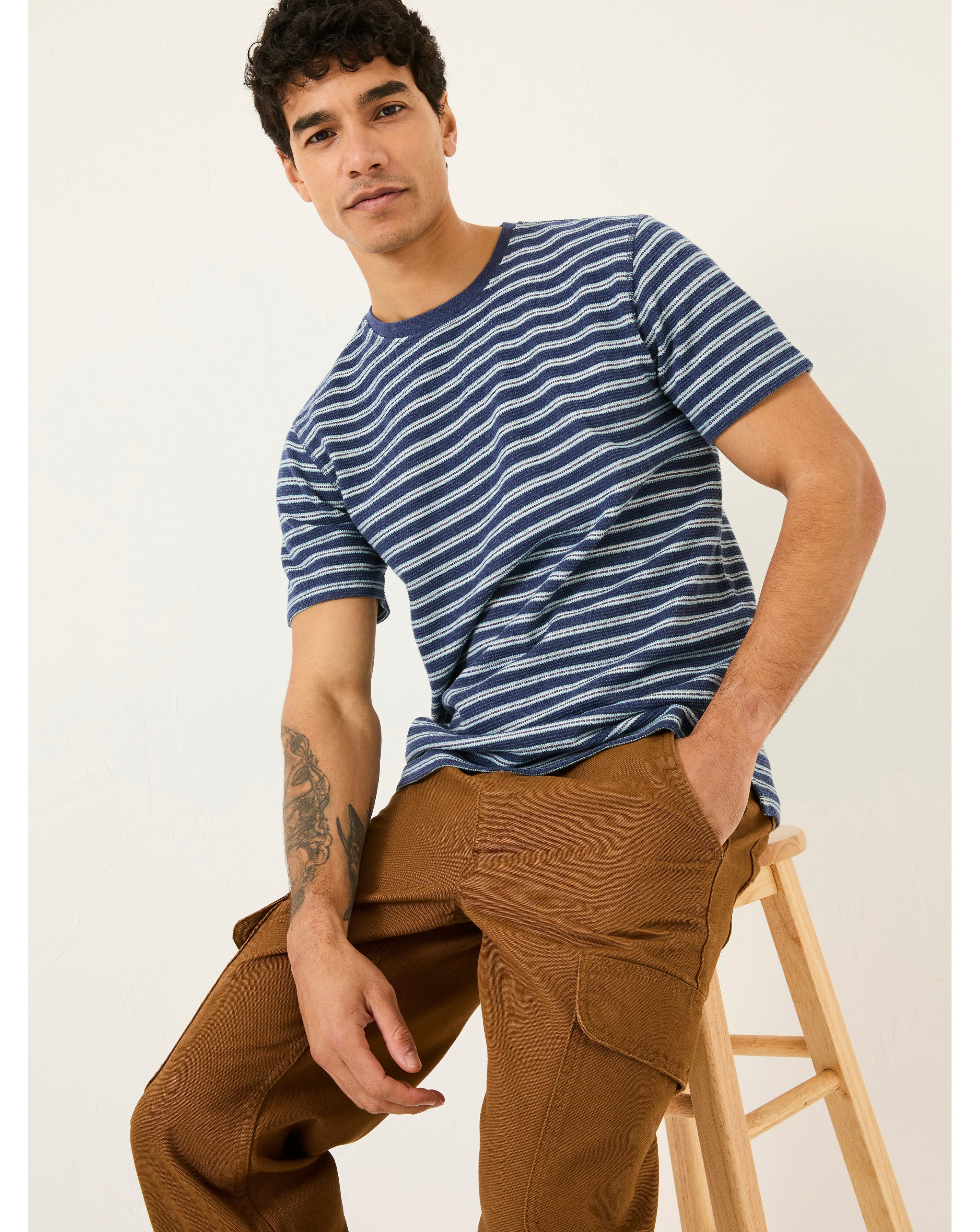 Fatface Waffle Stripe T-Shirt - Navy