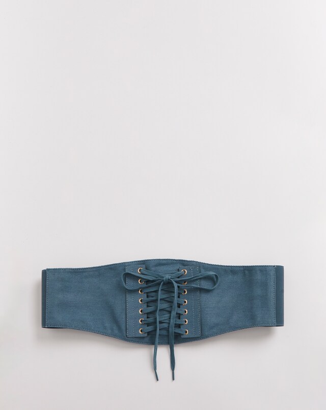 Blue Denim Corset Style Waist Belt