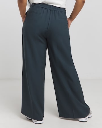 Navy Pleated Wide Leg Trousers