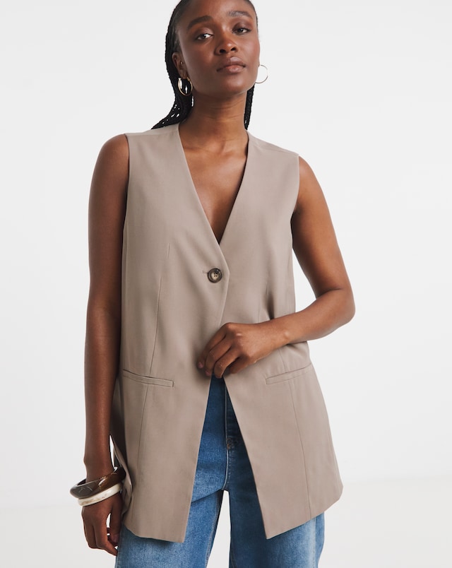 Simply Be Neutral Soft Twill Longline Co-ord Waistcoat