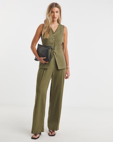 Simply Be Khaki Linen Blend Longline Co-ord Waistcoat