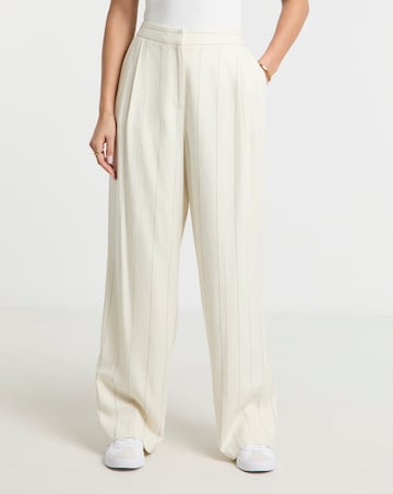 Pinstripe Premium Linen Blend Wide Leg Trouser