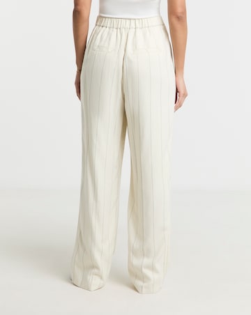 Pinstripe Premium Linen Blend Wide Leg Trouser