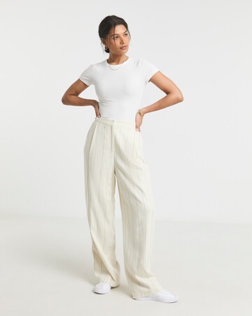 Pinstripe Premium Linen Blend Wide Leg Trouser