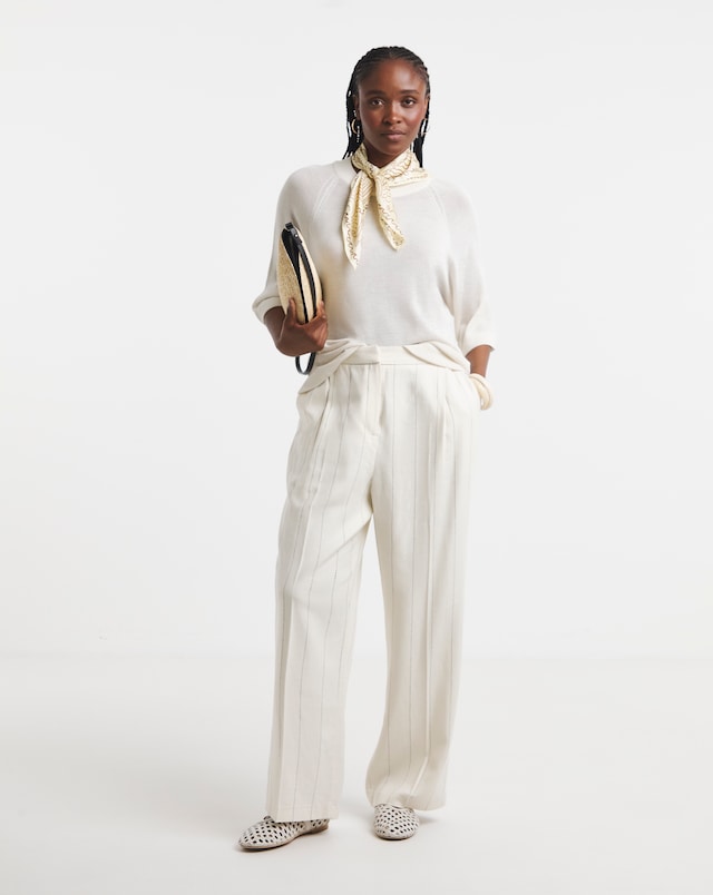 Simply Be Pinstripe Premium Linen Blend Wide Leg Trouser