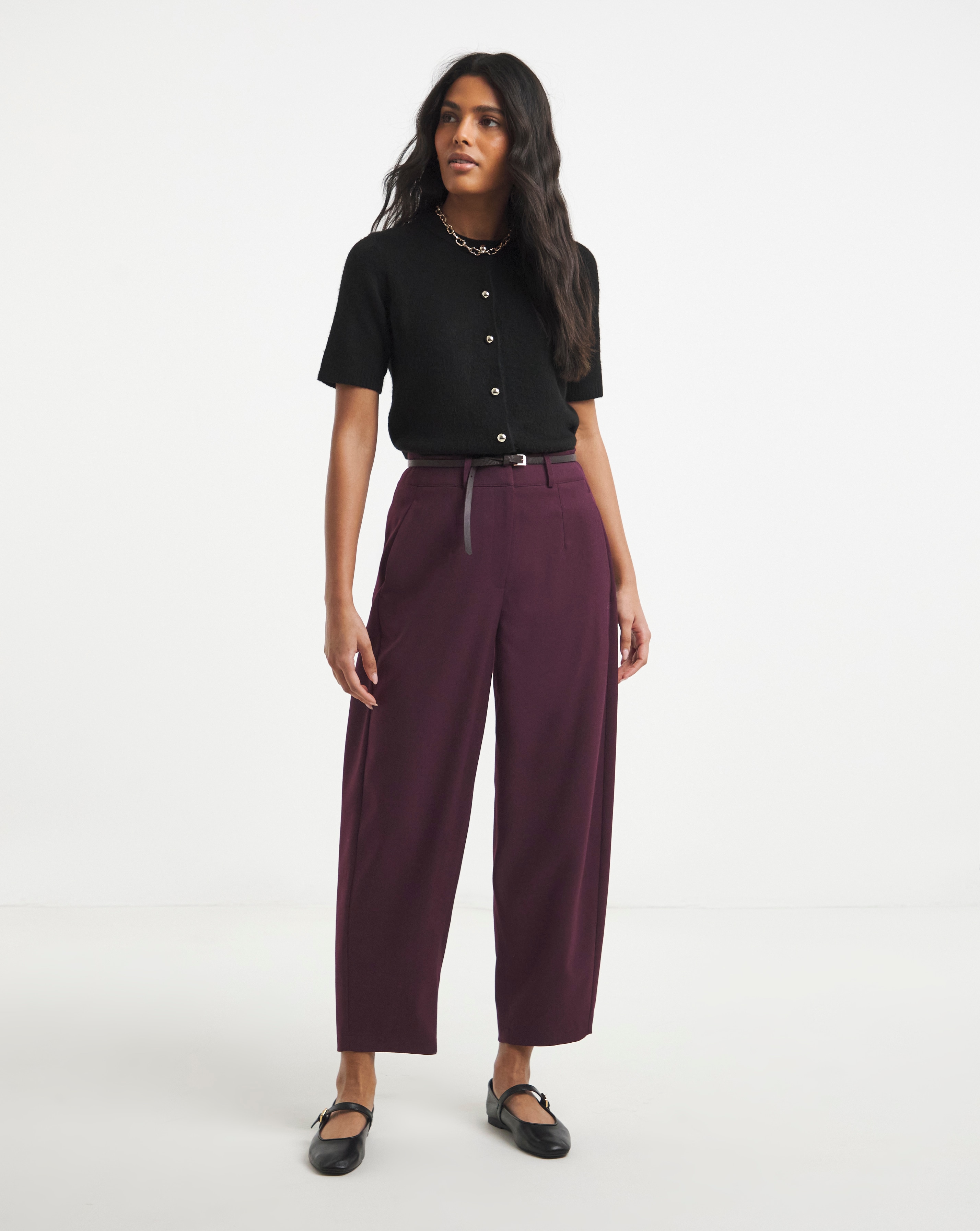 New In - Simply Be Aubergine Barrel Leg Trouser