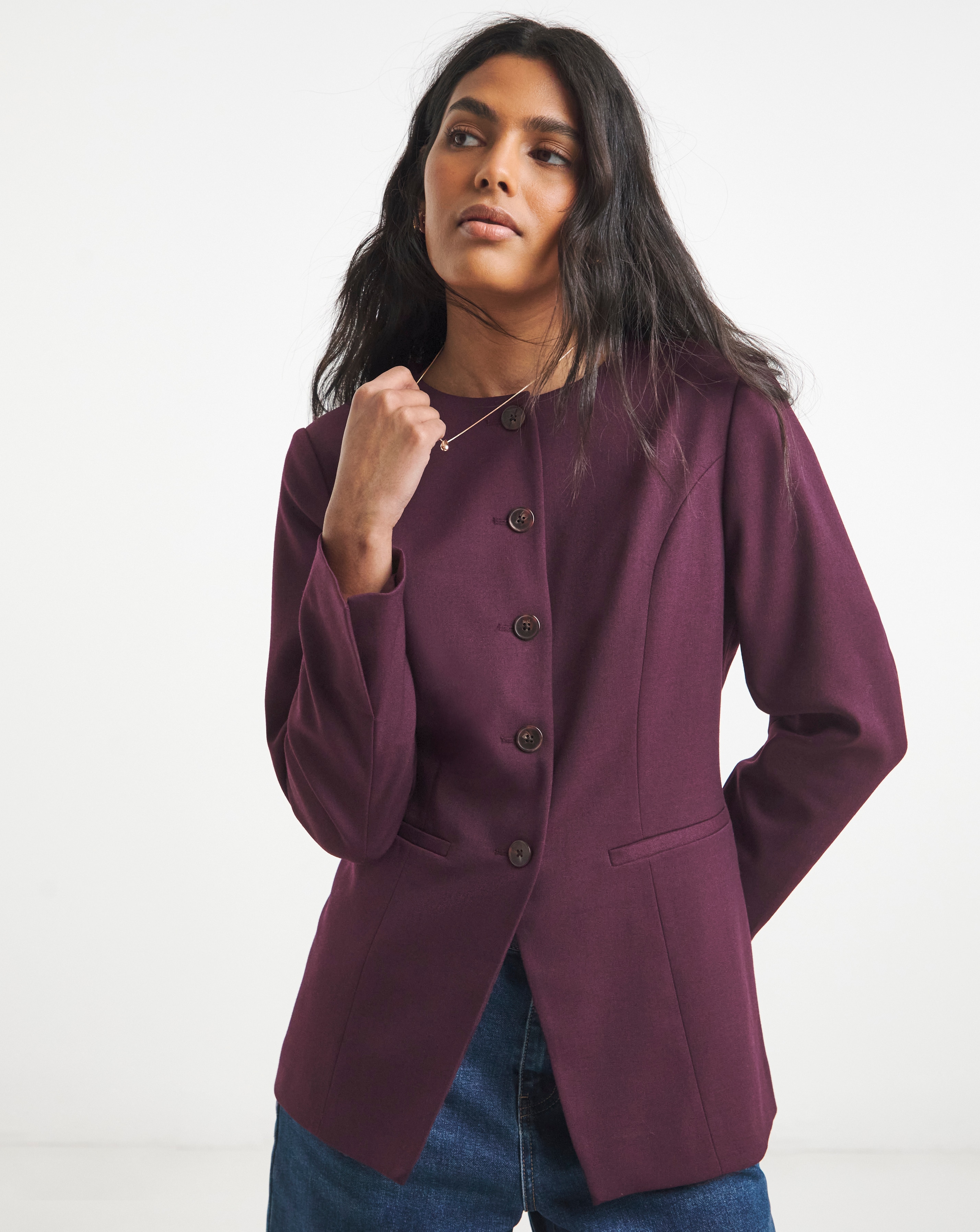 New In - Simply Be Aubergine Collarless Blazer