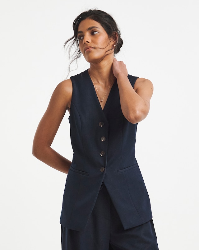 Chambray Look Longline Waistcoat