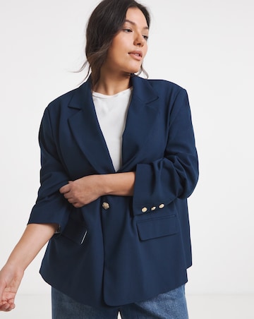Simply Be Navy Oversized Blazer with Gold Button Detail