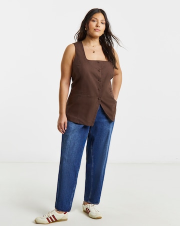 Simply Be Chocolate Linen Longline Square Neck Waistcoat