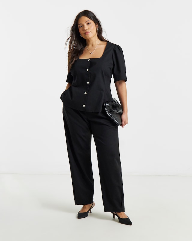 Black Pleated Peg Leg Trousers