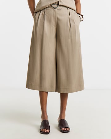 Taupe Stripe Culotte Trousers with Belt Detail