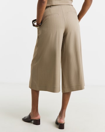 Taupe Stripe Culotte Trousers with Belt Detail