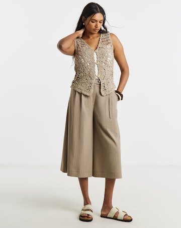 Taupe Stripe Culotte Trousers with Belt Detail