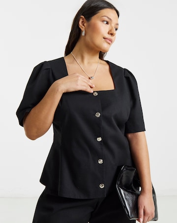 Simply Be Black Short Sleeve Square Neck Peplum Blazer