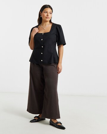 Simply Be Black Short Sleeve Square Neck Peplum Blazer