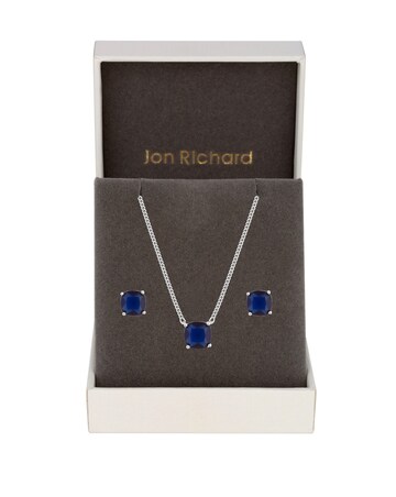 Jon Richard Rhodium Plated Cubic Zirconia Open Stone Sapphire Set - Gift Boxed