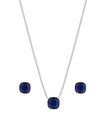 Jon Richard Rhodium Plated Cubic Zirconia Open Stone Sapphire Set - Gift Boxed