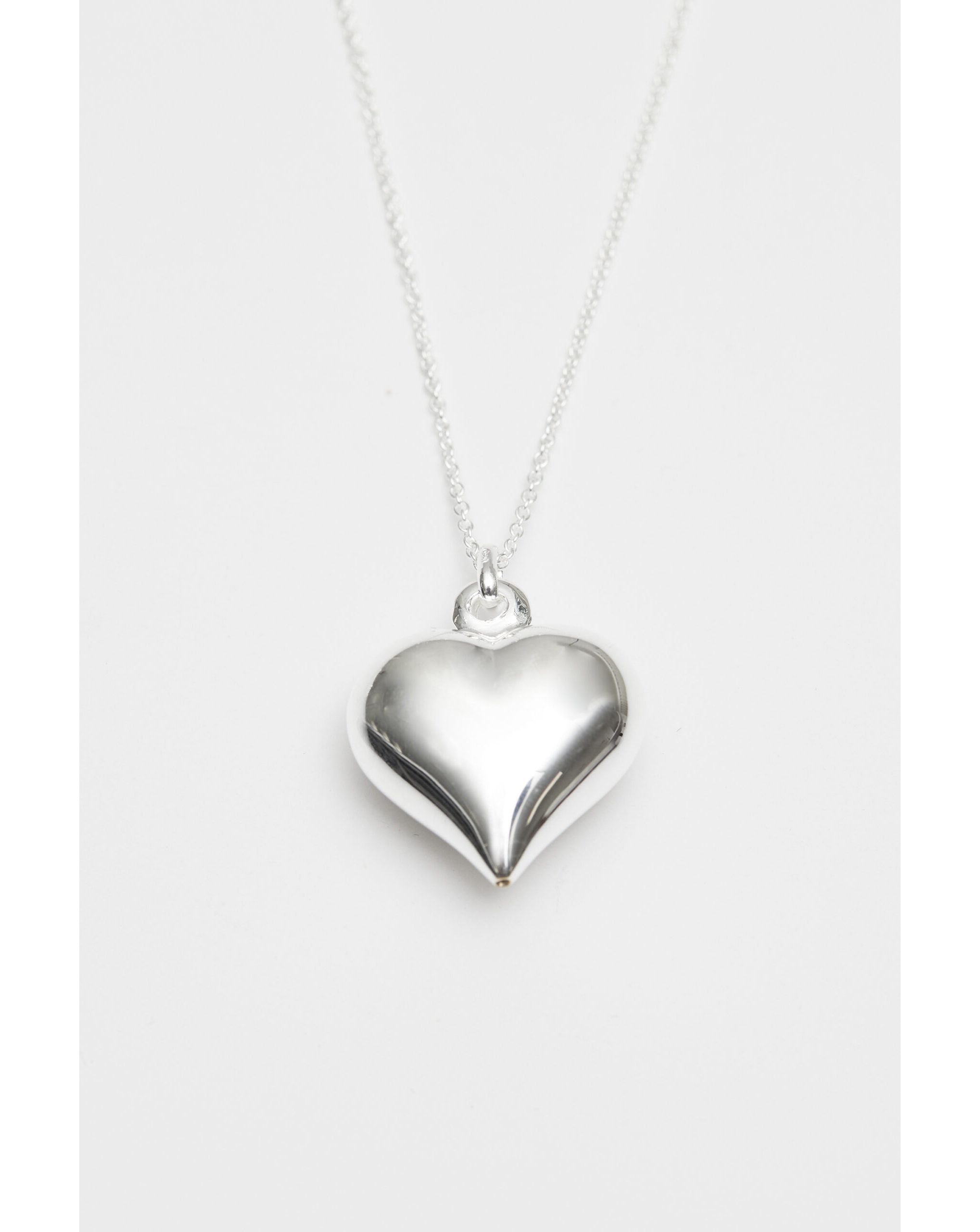 Simply Silver Polish Puff Heart Necklace