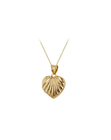 9CT Gold Ribbed Heart Locket Necklace