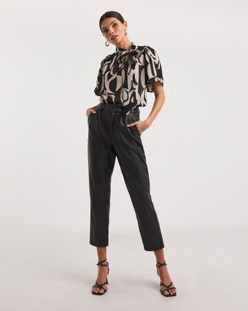 Joanna Hope Geo Tie Neck Ruffle Blouse