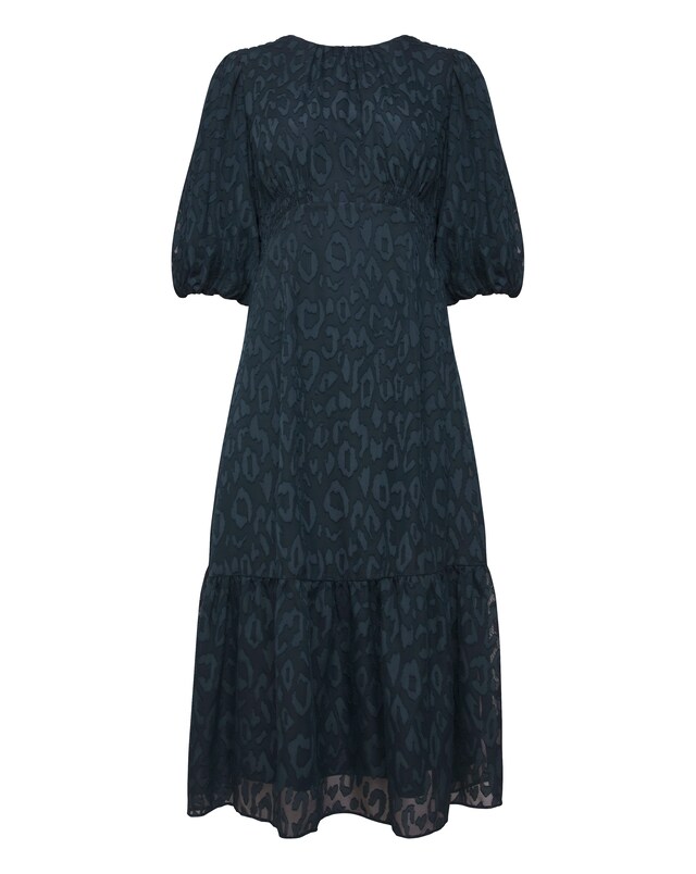 Joanna Hope Navy Burnout Bubble Sleeve Midi Dress