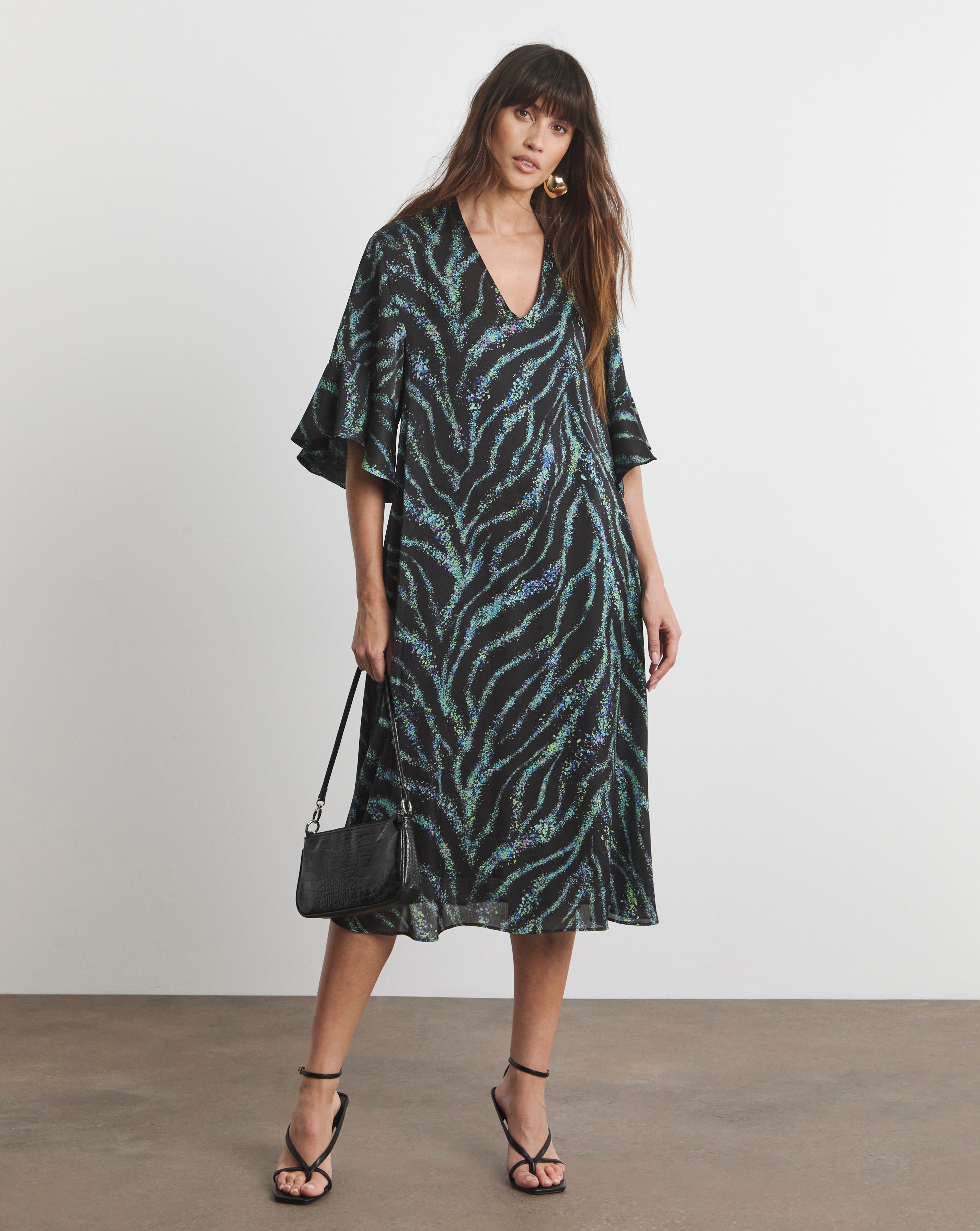 Joanna Hope Tie Neck Swing Midi Dress