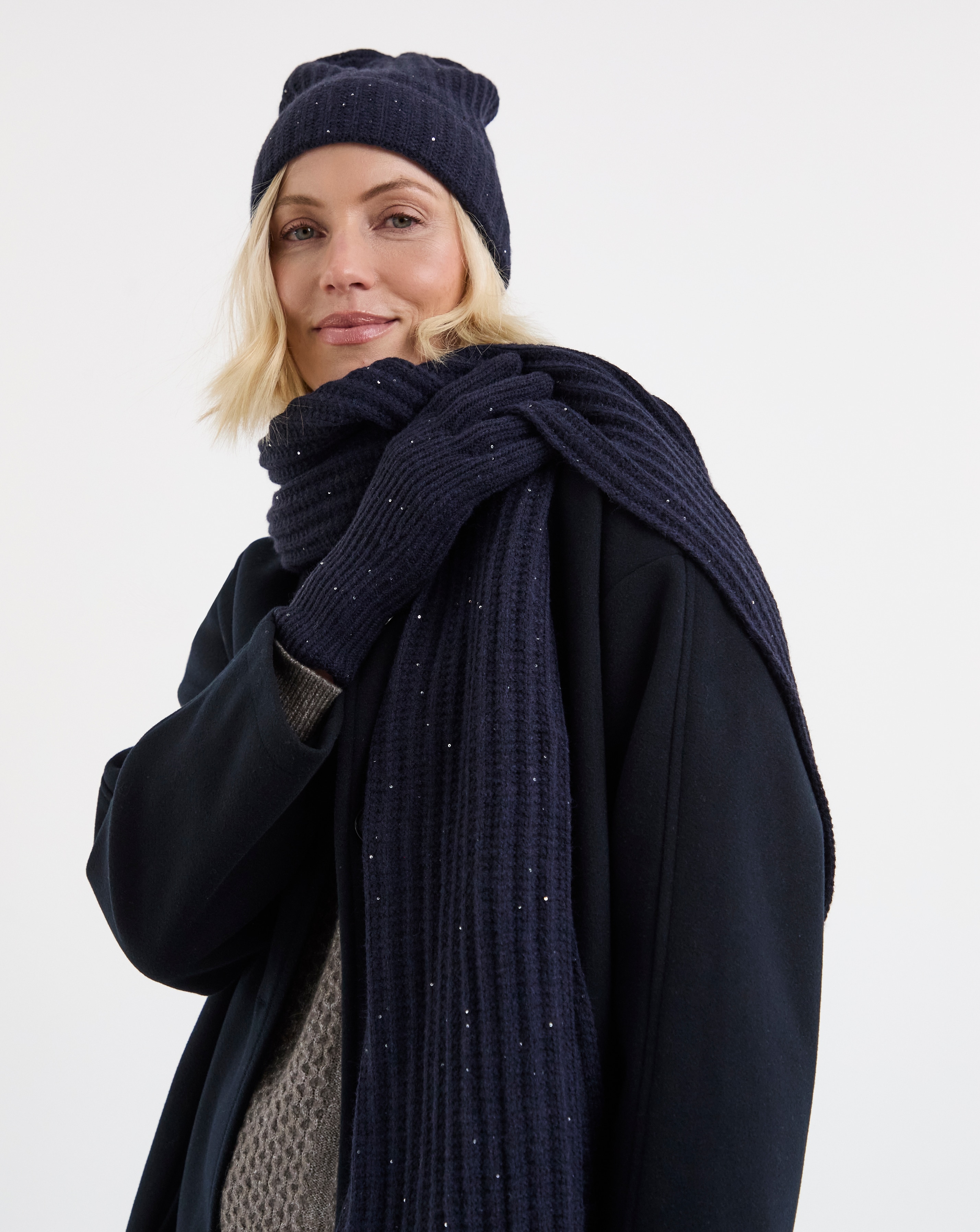 New In - Sequin Detail Scarf, Hat & Glove Set