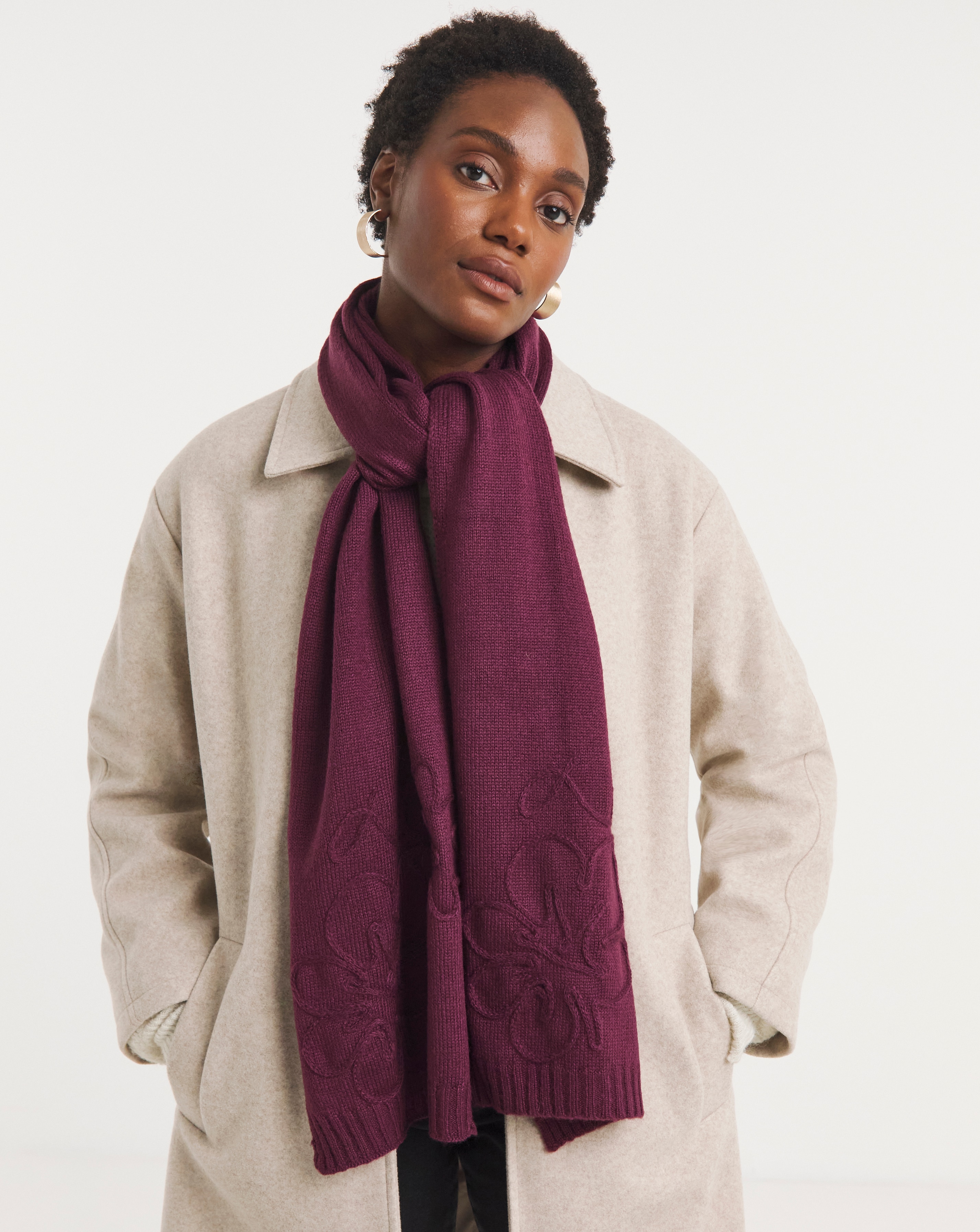 Floral Embroidered Knitted Scarf