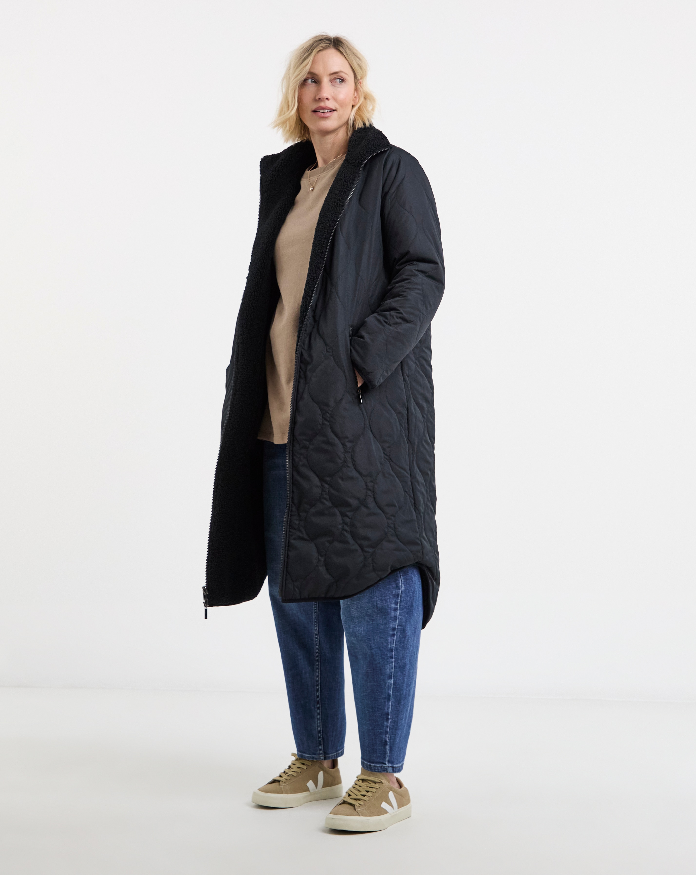 New In - Navy Reversible Borg Quilted Coat