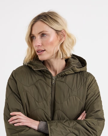 Khaki Longline Quilted Coat