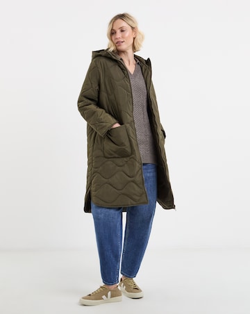 Khaki Longline Quilted Coat