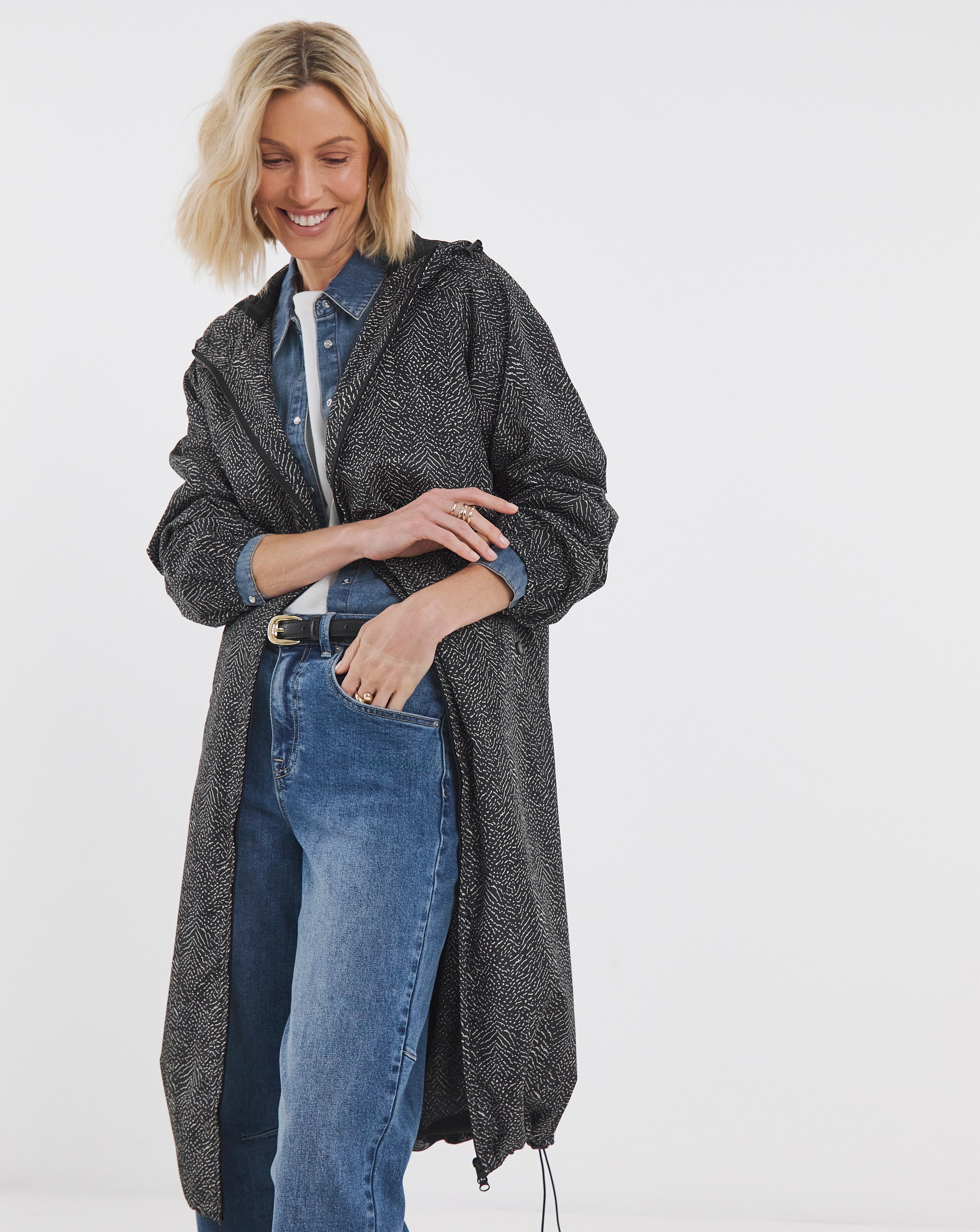 Mono Print Longline Lightweight Raincoat