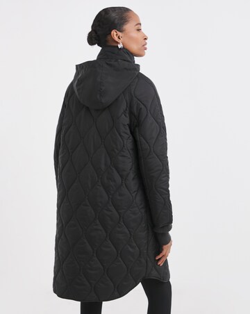 Black Quilt Collar Mid Length Jacket