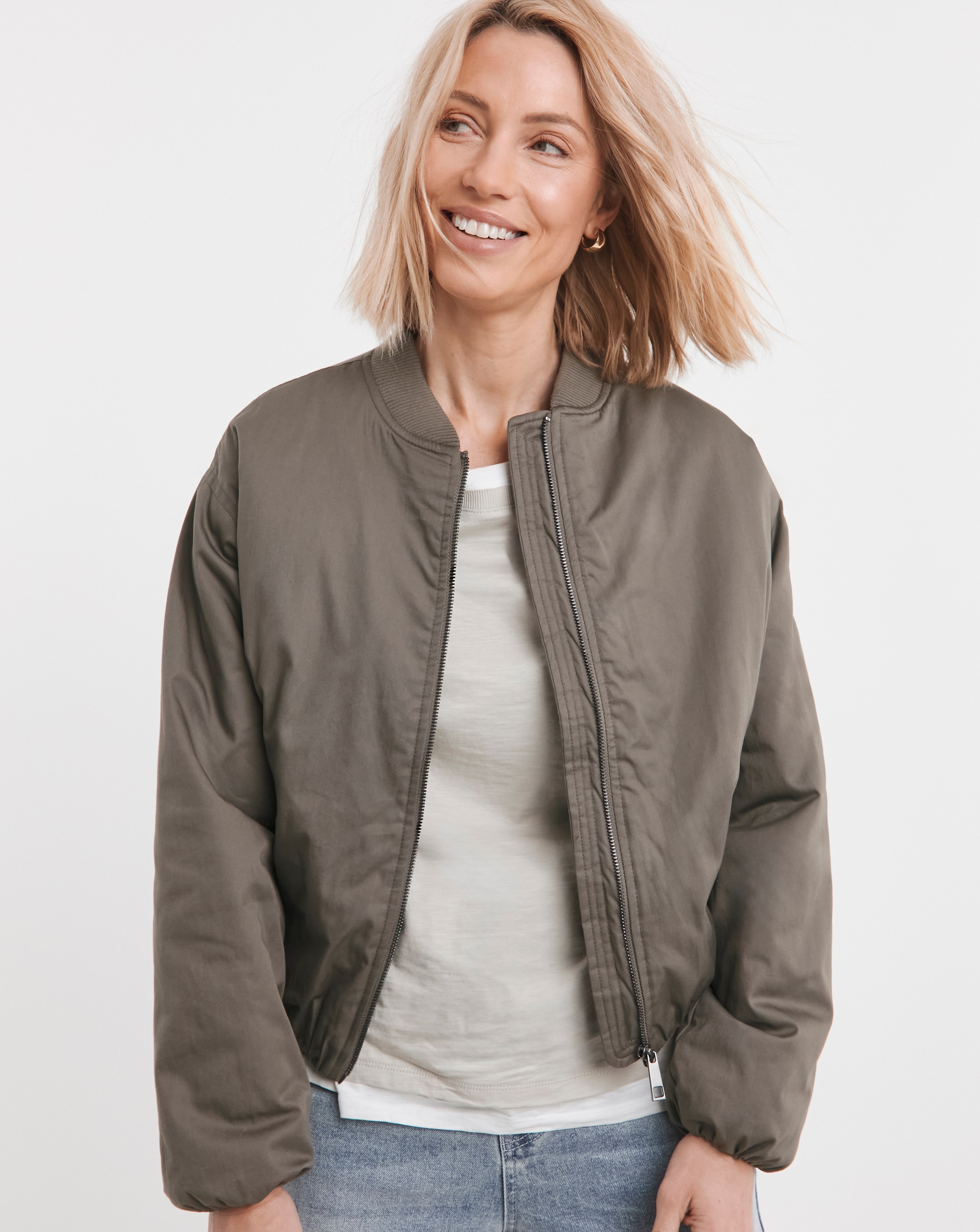 Pure Cotton Taupe Bubble Hem Bomber