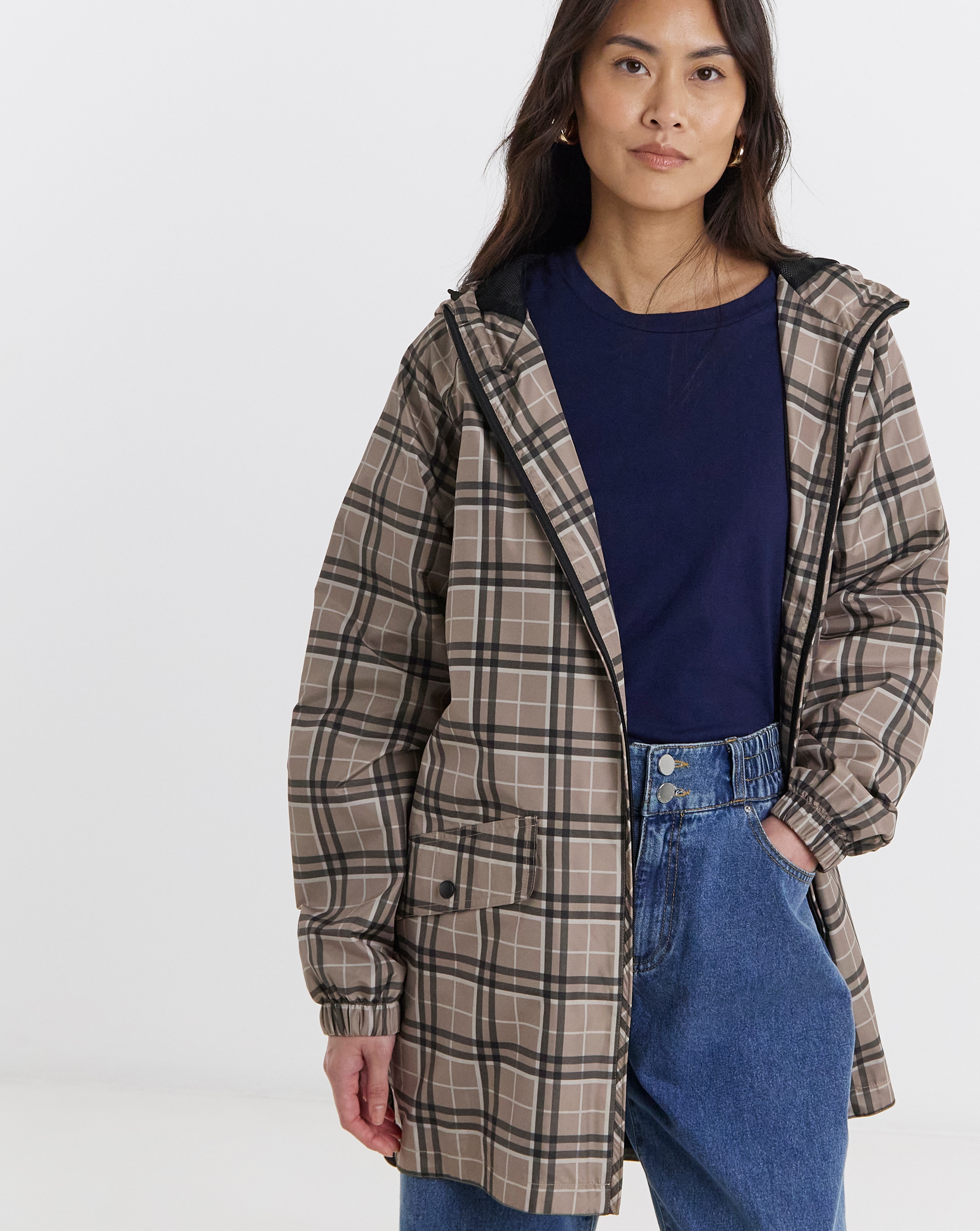 New In - Check Print Lightweight Raincoat