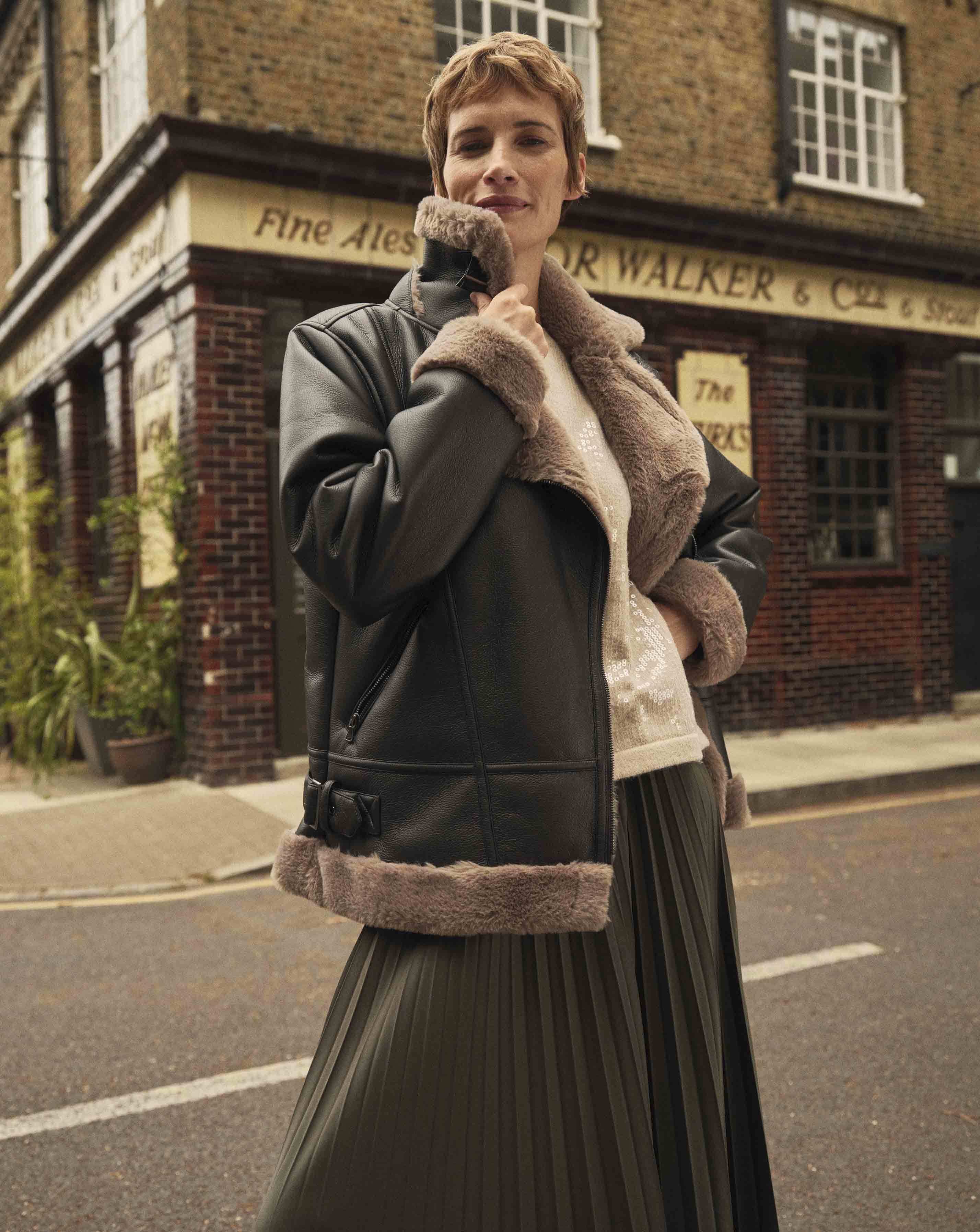 Contrast Faux Fur Lined Aviator Jacket