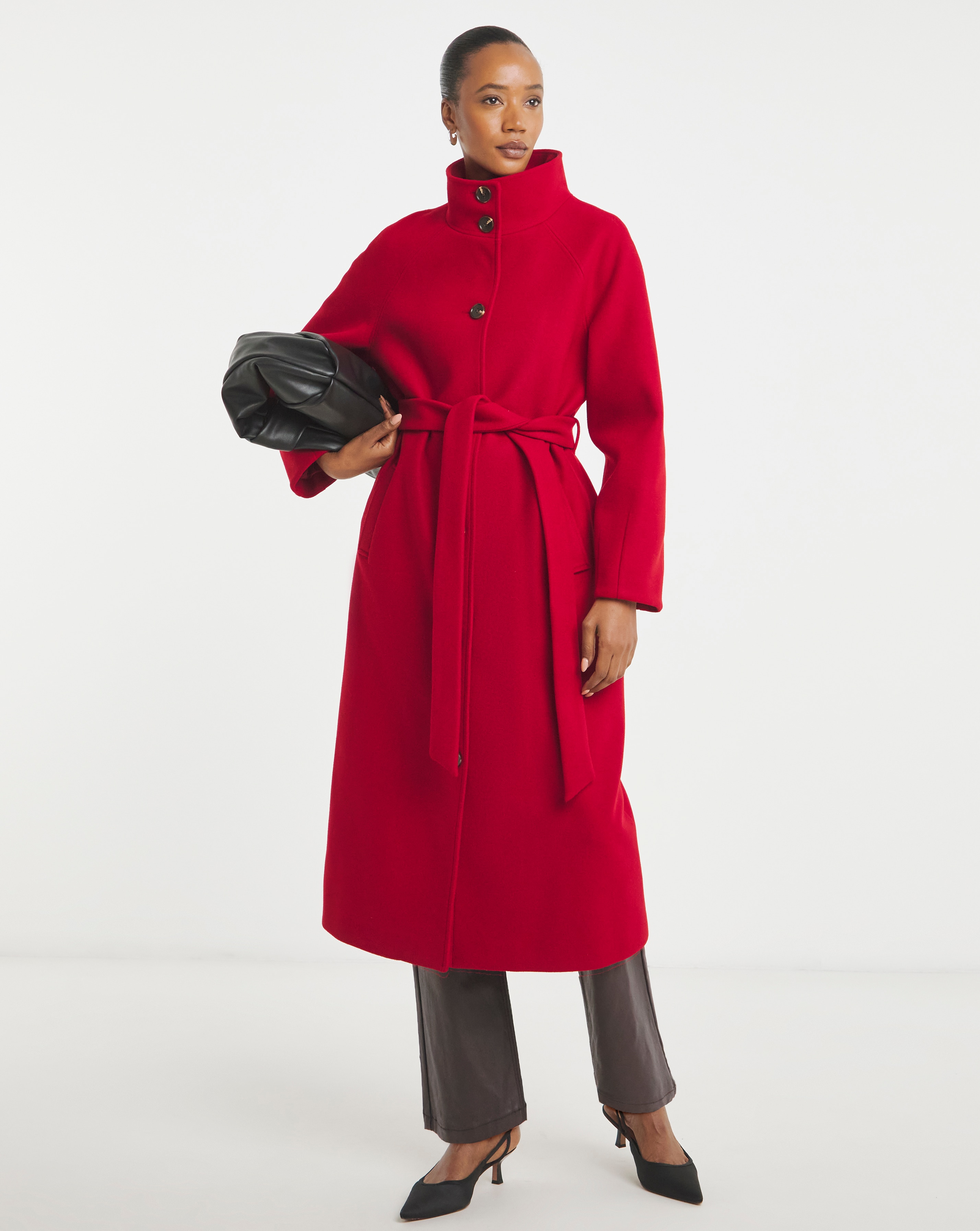 Red Funnel Neck Longline Coat