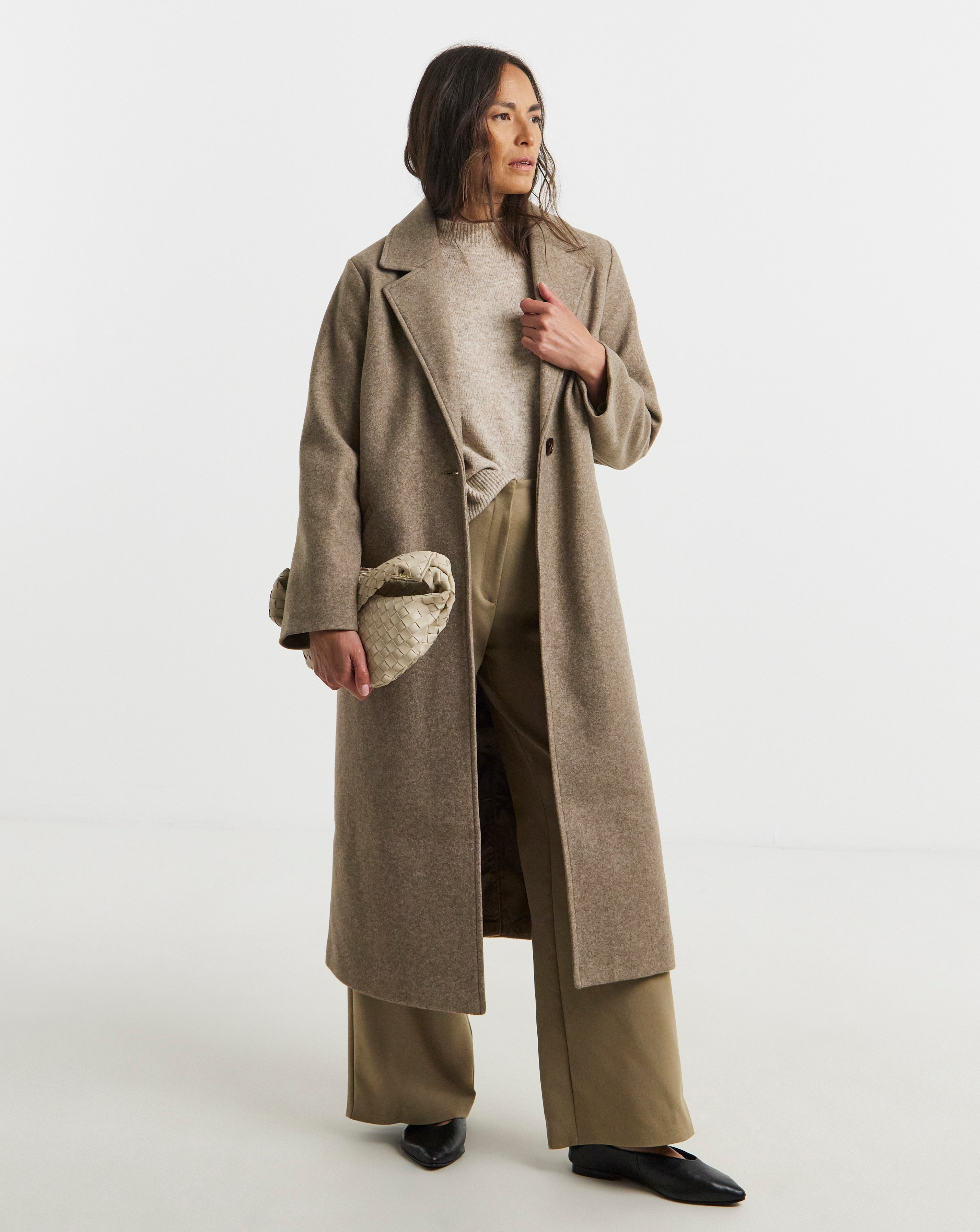 Tan Single Breasted Longline Lined Coat
