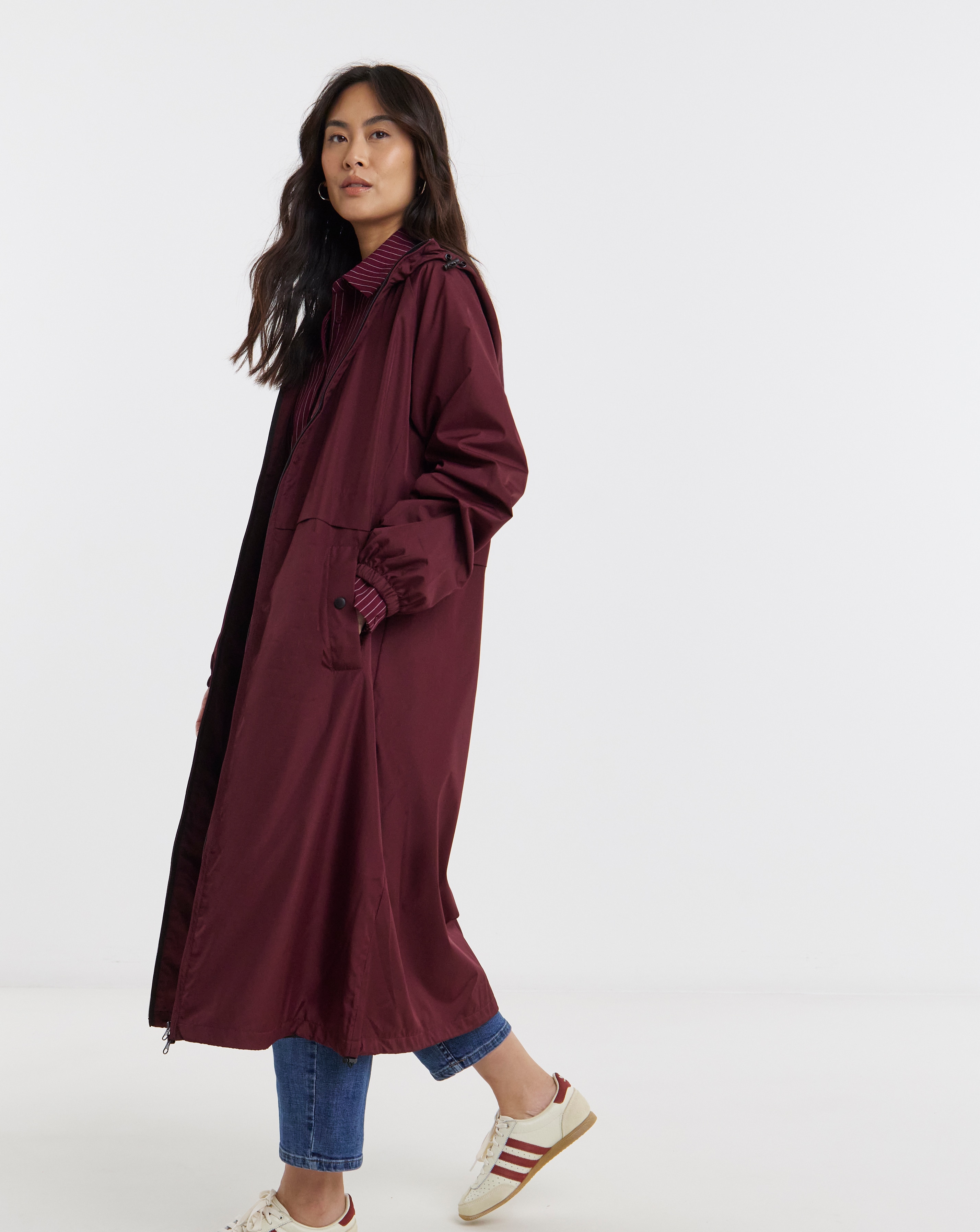 New In - Burgundy Longline Lightweight Raincoat